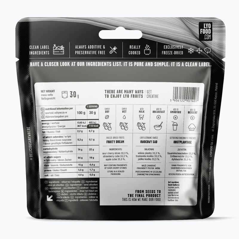 Alimenti liofilizzati LYOFOOD Mix di frutta fragola, mela e ciliegia 30 g 2