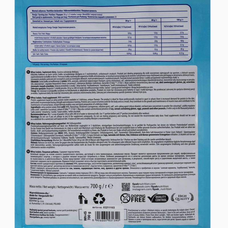 Siero di latte 6PAK Isolato 700 g Vaniglia 2