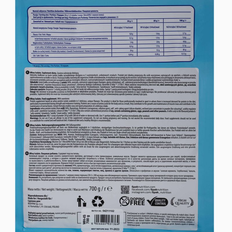 Siero di latte 6PAK Isolato 700 g Waffers Cream 2