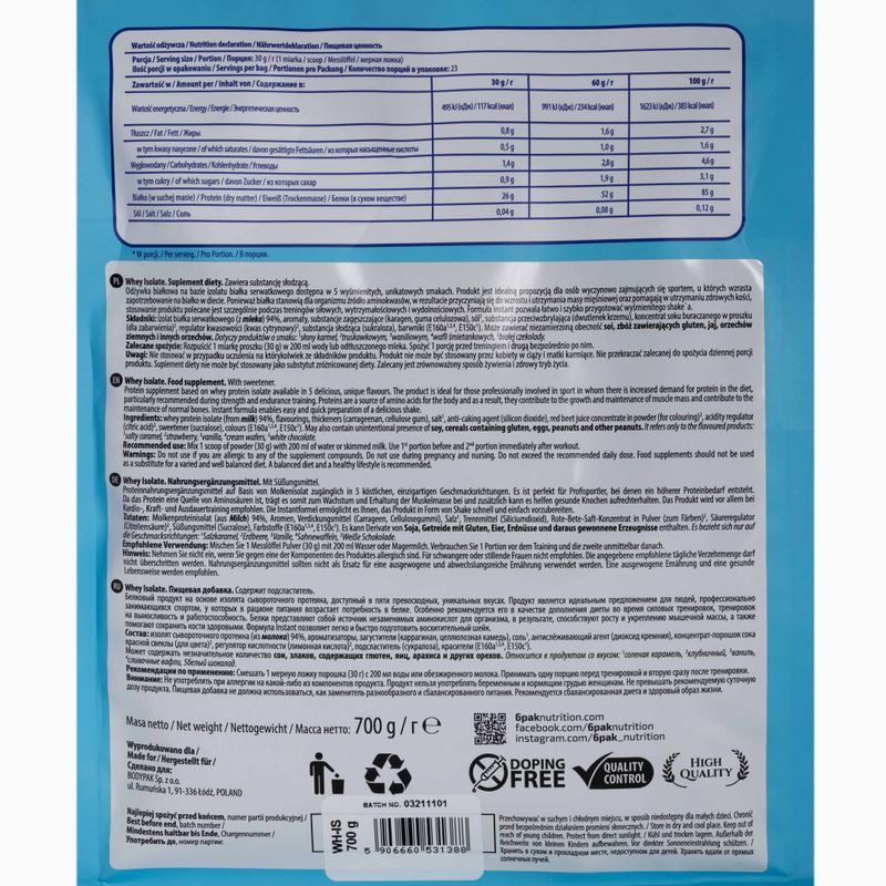 Isolato di siero di latte 6PAK 700 g Cioccolato bianco 2