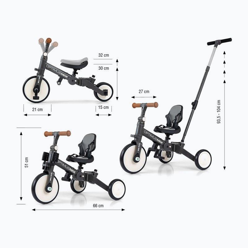 Bicicletta senza pedali Milly Mally 5w1 Optimus Max dark grey 2