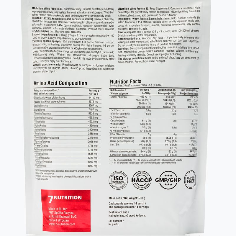 Proteine del siero del latte 7Nutrition 80 500 g Caffe Late 2
