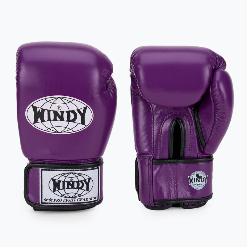 WINDY Guantoni da boxe classici in vera pelle viola