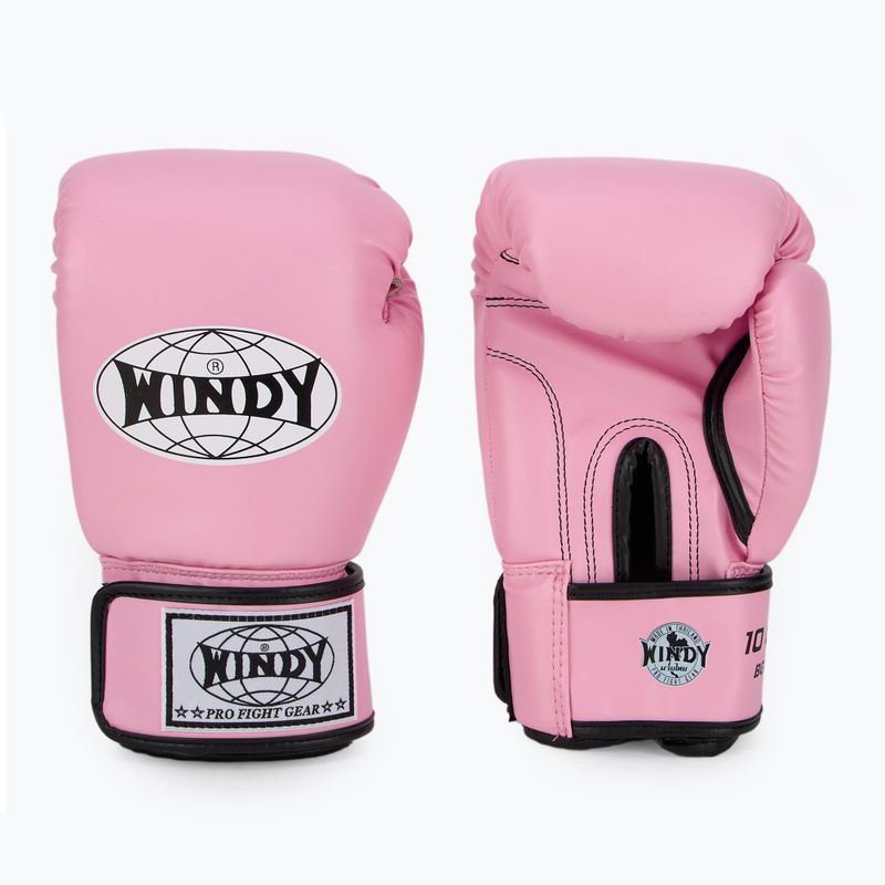 WINDY Guanti da boxe classici in pelle sintetica rosa