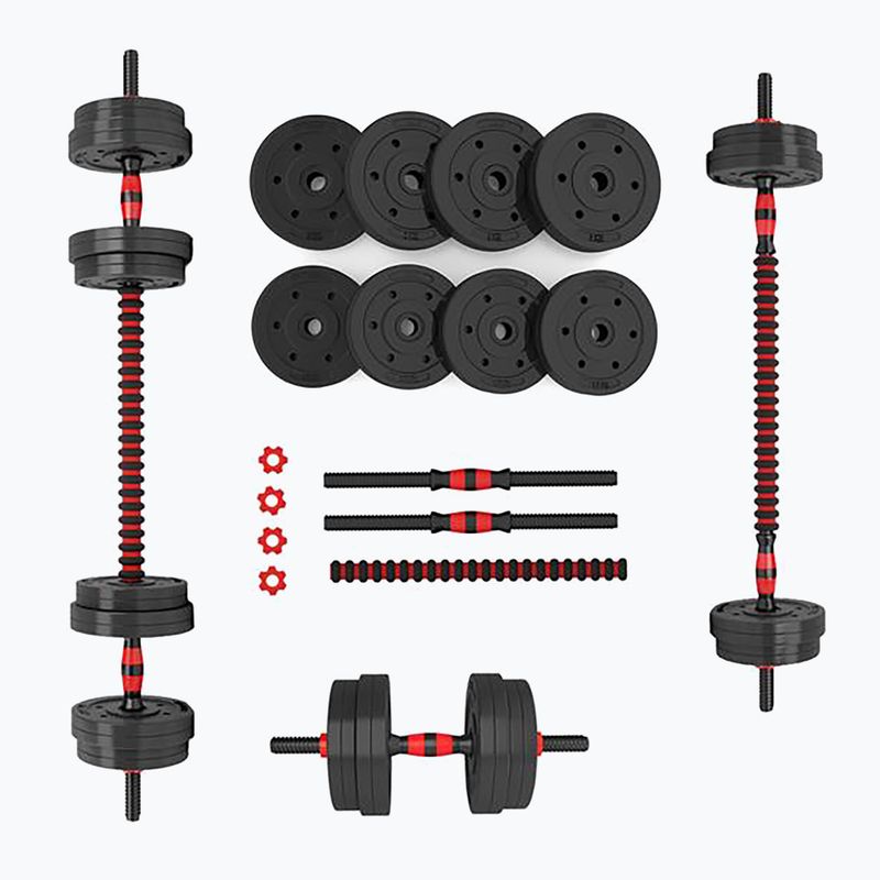 HMS SGP15 Set di manubri nero/rosso da 15 kg con attacco per bilanciere 2