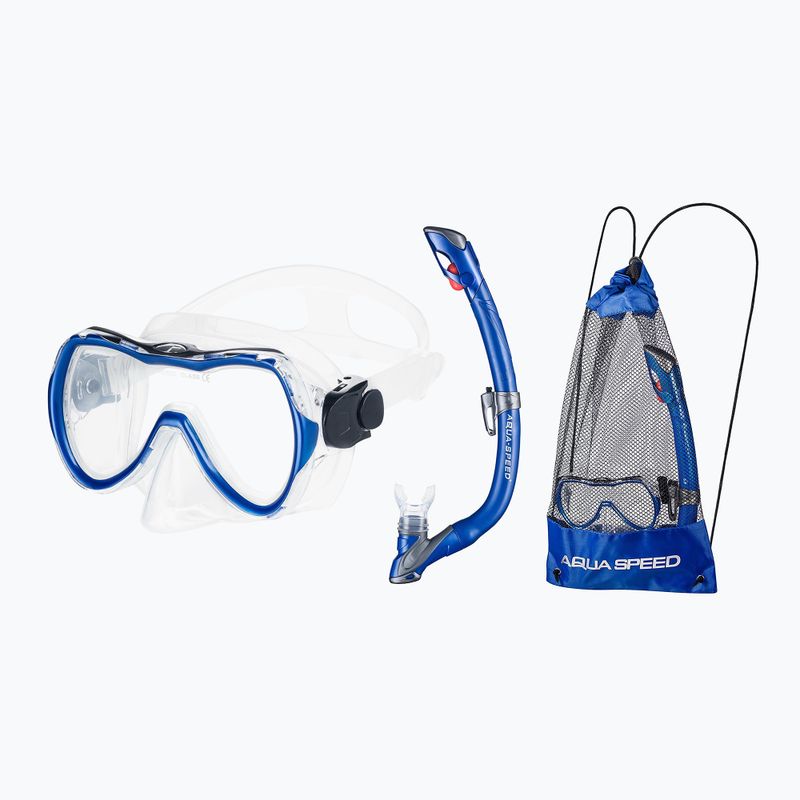 AQUA-SPEED Set da snorkeling Enzo + maschera Evo + boccaglio + borsa blu