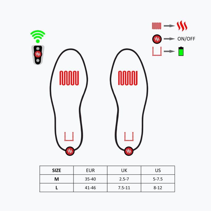 Glovia GW2 inserti riscaldati per scarponi da sci con telecomando nero 14