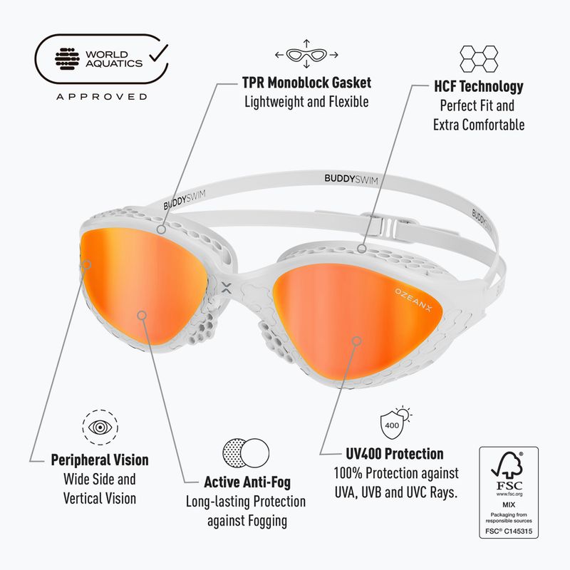 Occhiali da nuoto BuddySwim OzeanX Mirror bianco/arancio 7
