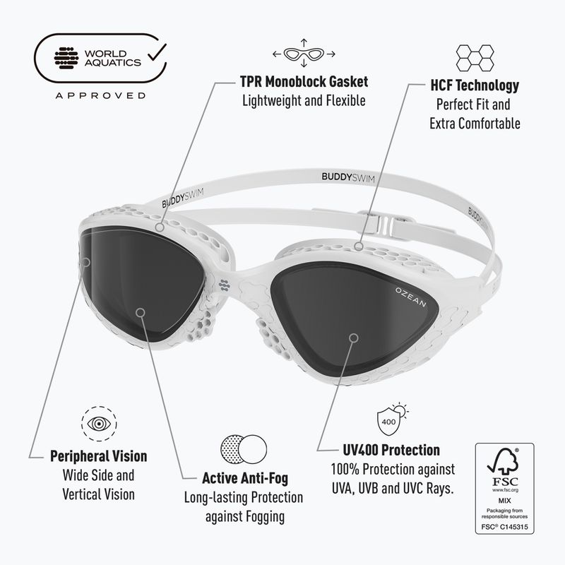Occhiali da nuoto BuddySwim Ozean bianco / fumo 2