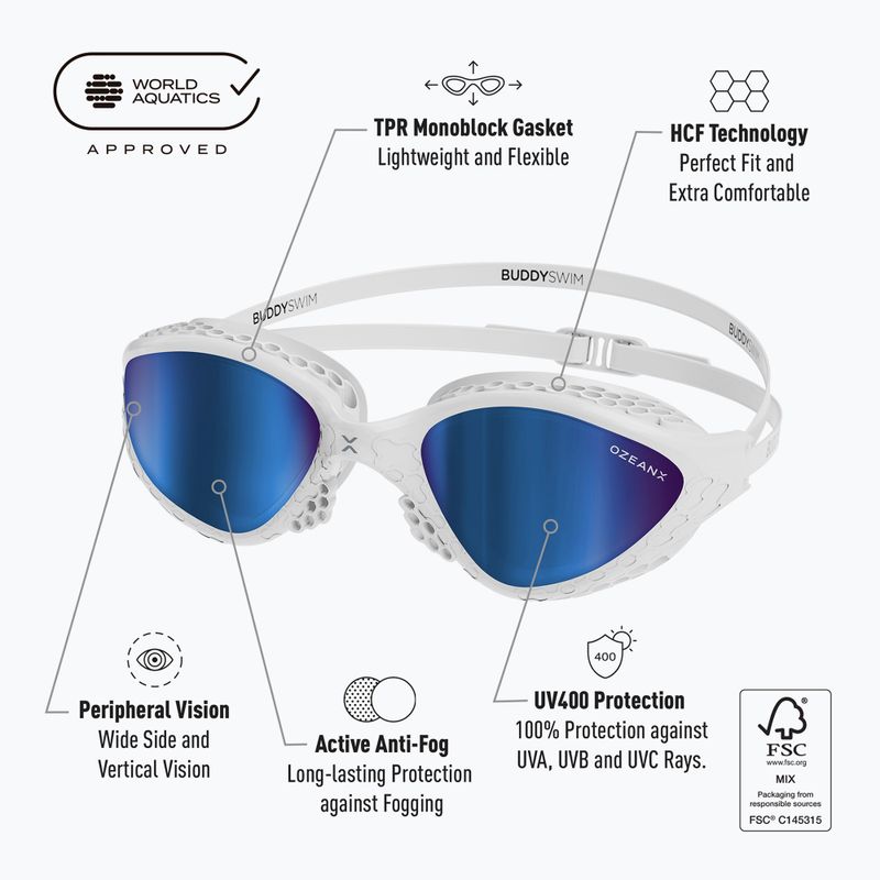 Occhiali da nuoto BuddySwim OzeanX Mirror bianco/blu 8