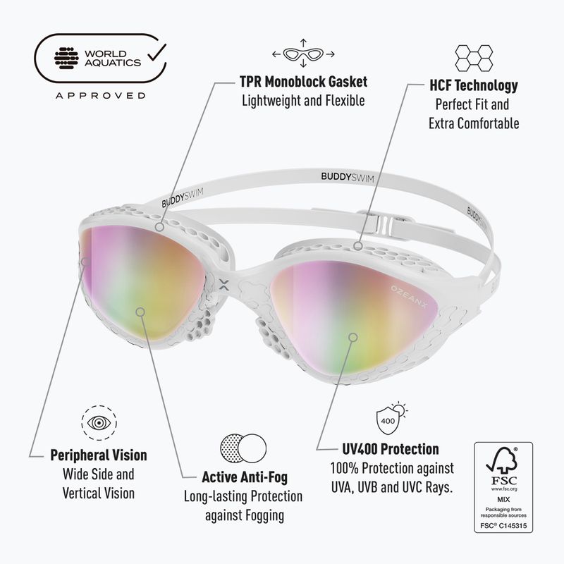 Occhialini da nuoto BuddySwim OzeanX Mirror bianco / iridium 4