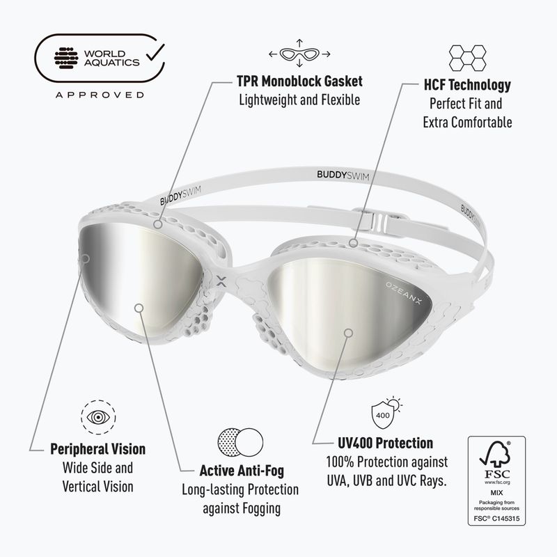 Occhiali da nuoto BuddySwim OzeanX Mirror bianco / argento 7