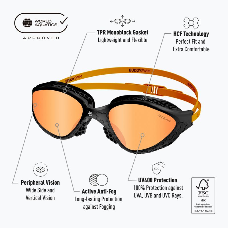 Occhialini da nuoto BuddySwim Ozean black/orange/orange 2