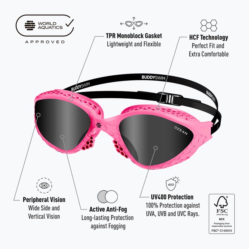 Occhialini da nuoto BuddySwim Ozean pink/black/smoke 2