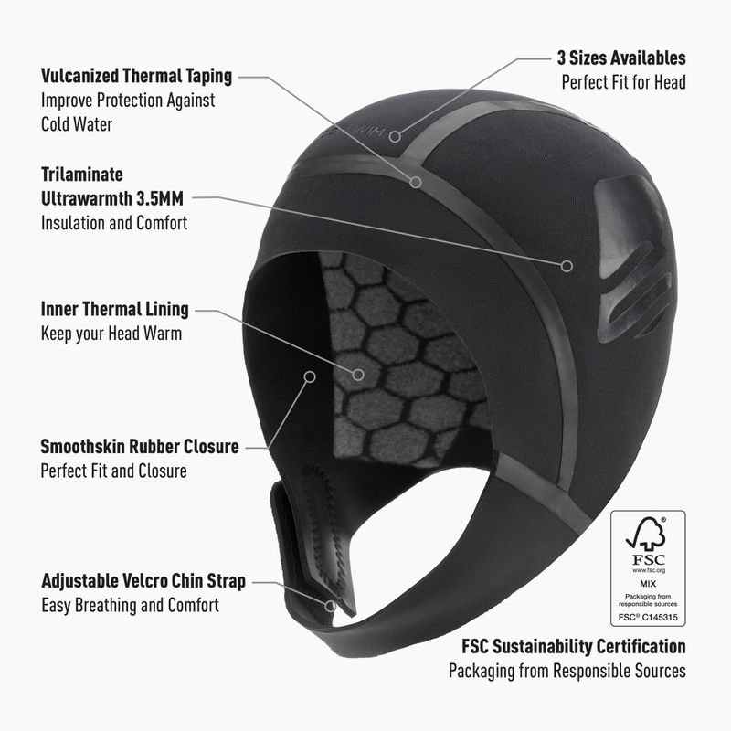 Cappello in neoprene BuddySwim Ultra Warmth 3.5 mm black 3