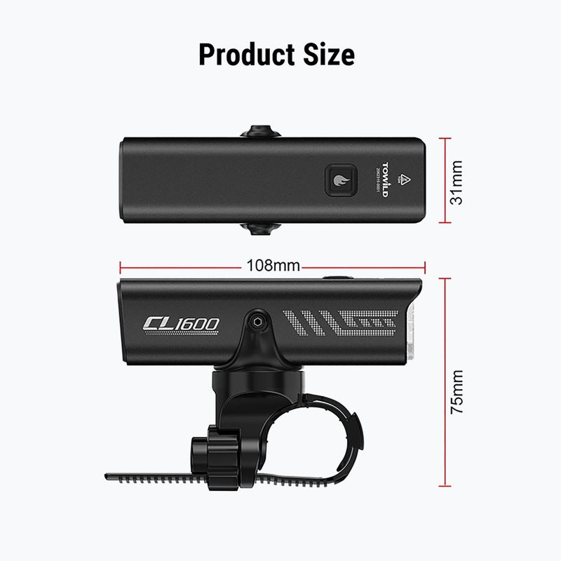 Faro anteriore per bici Towild CL1600 black 2
