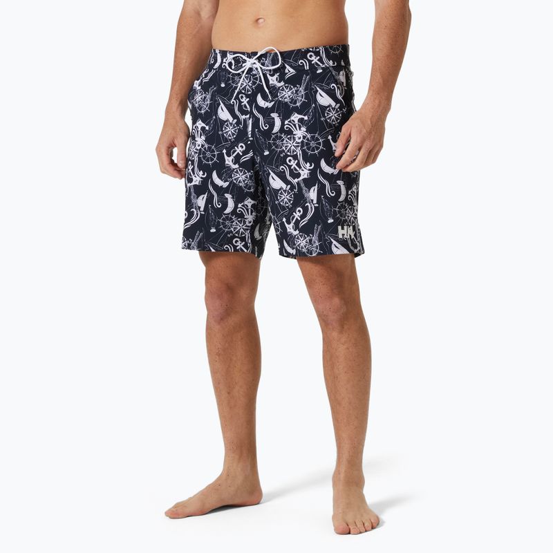 Pantaloncini da bagno da uomo Helly Hansen Newport Boardshorts 8" navy nautico aop