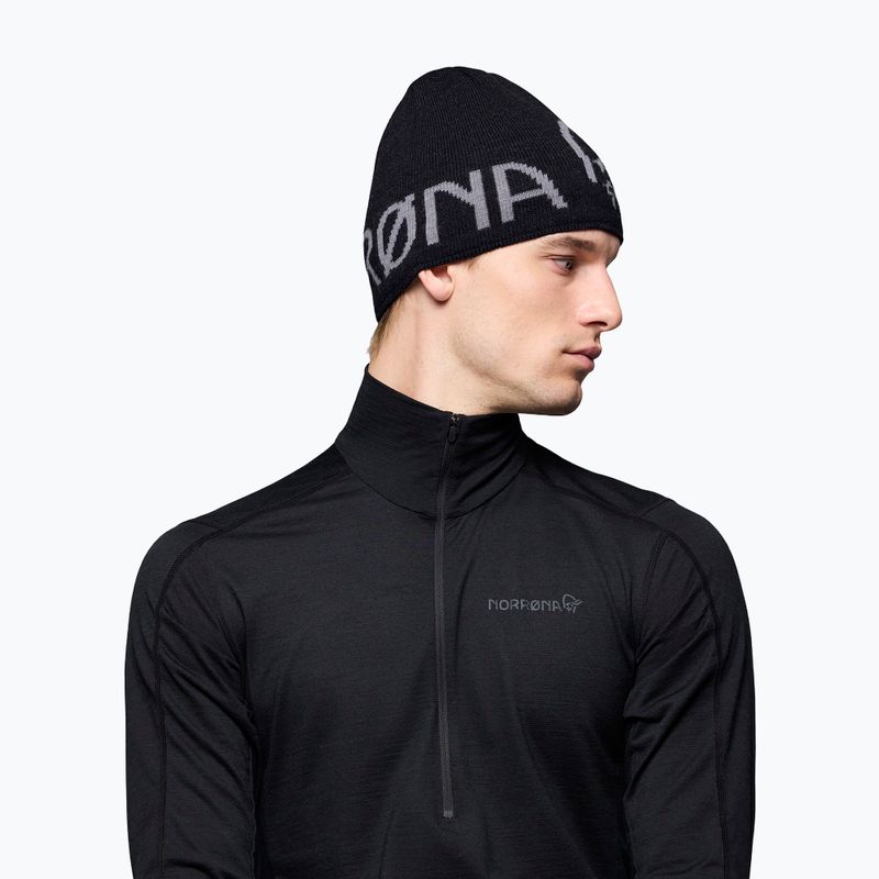 Cappello invernale NORRONA MerinoUll Logo Beanie caviar melange 4