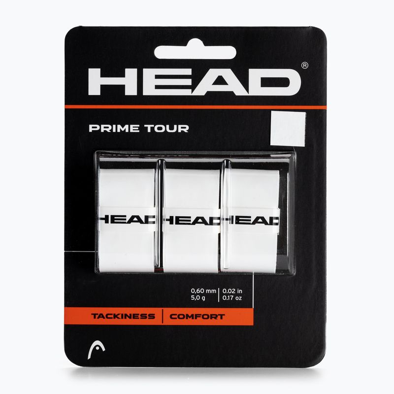 Fasce per racchette da tennis HEAD Prime Tour 3 pezzi bianche.