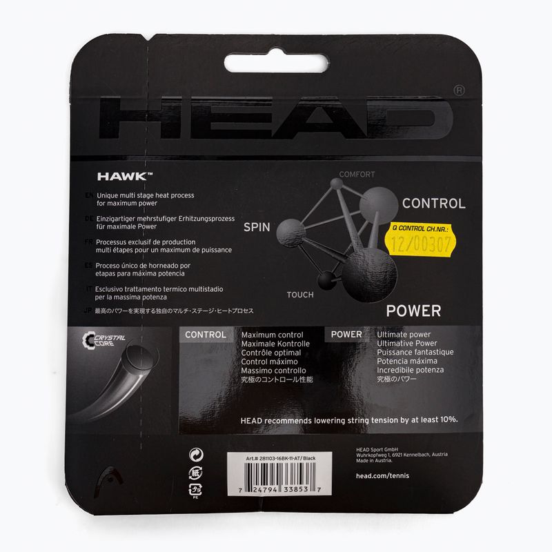 Corda da tennis HEAD Hawk 12 m nero 2