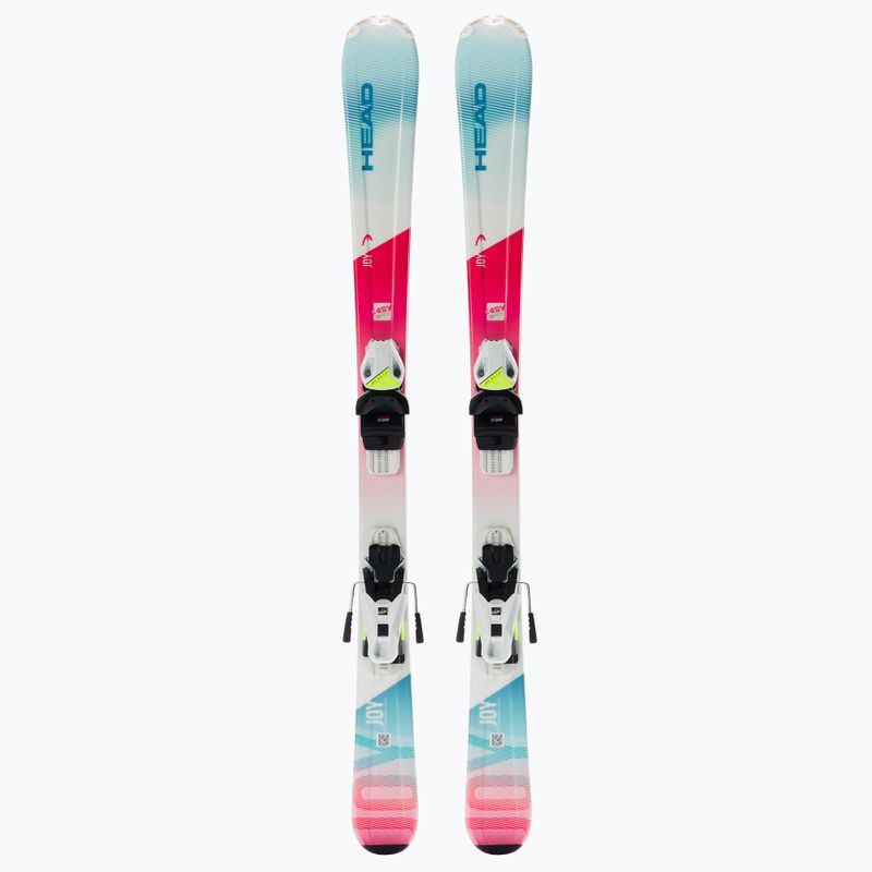 Sci da discesa per bambini HEAD Joy Easy Jrs + attacchi Jrs 4.5 bianco/blu/rosa