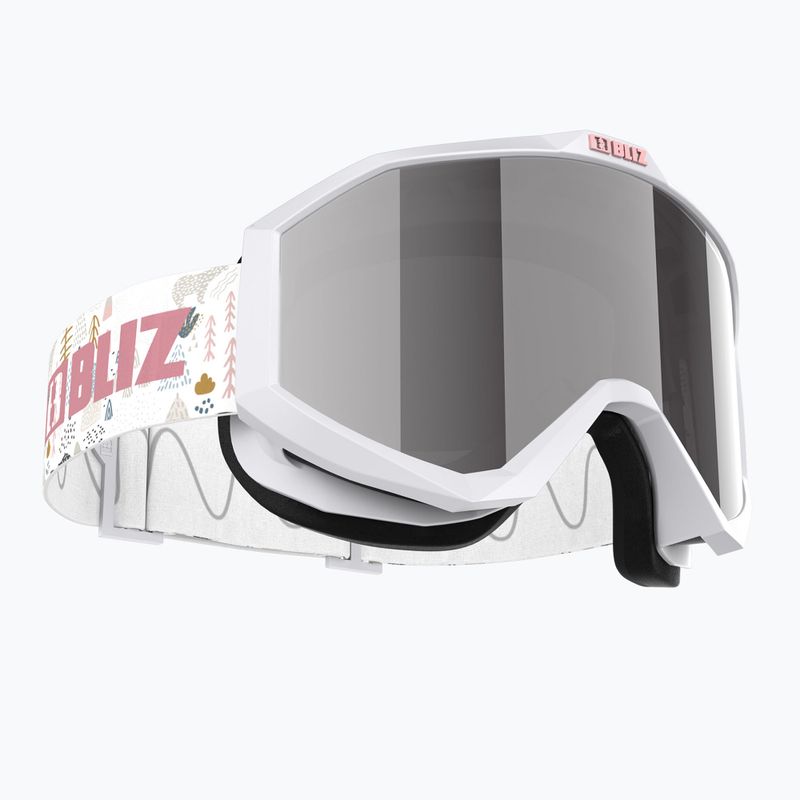 Occhiali da sci per bambini Bliz Liner Jr bianco rosa logo/rosa e argento specchio