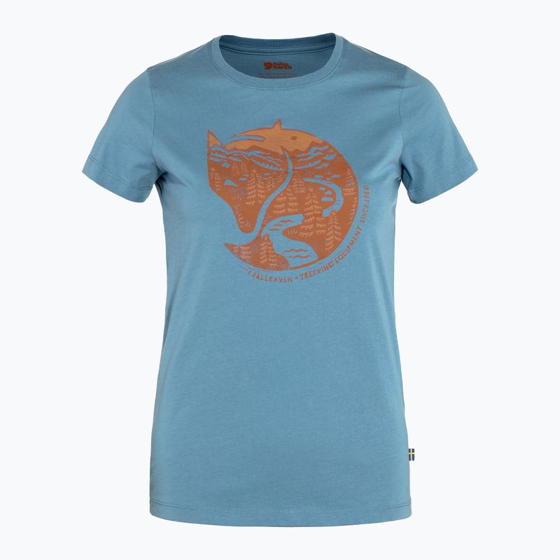 Maglietta trekking donna Fjällräven Arctic Fox Print blu alba/terracotta marrone