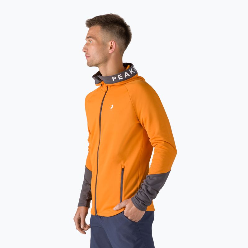 Felpa da trekking Peak Performance Rider Zip Hood da uomo, arancione flare/grigio movimento