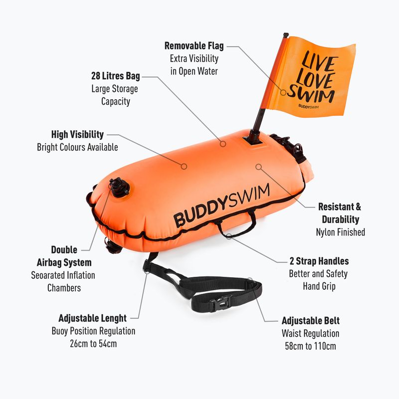 BuddySwim Sacco a secco con bandiera 28 l boa di assicurazione arancione 2