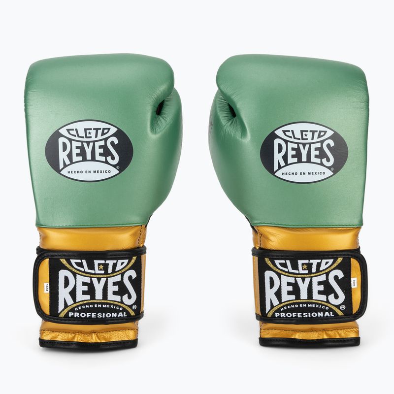 Cleto Reyes Velcro Sparring verde metallizzato/oro guanti da boxe wbc 2