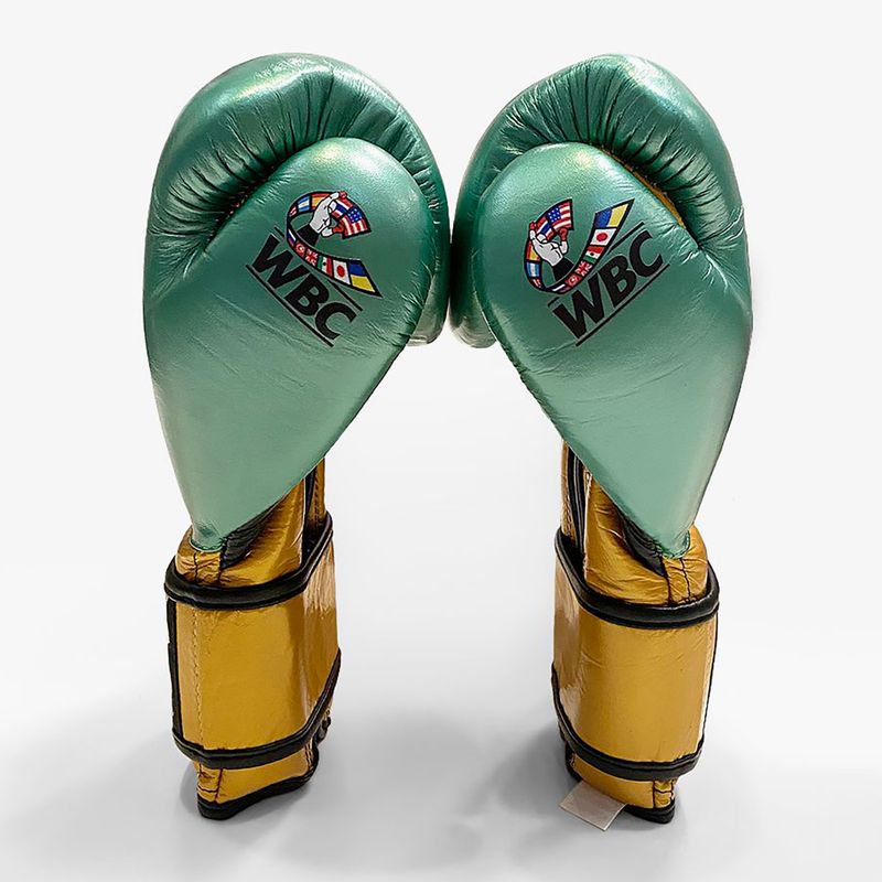 Cleto Reyes Velcro Sparring verde metallizzato/oro guanti da boxe wbc 2