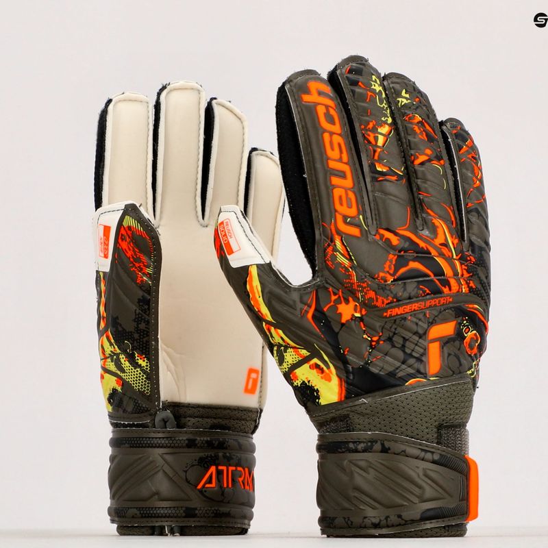 Guanti da portiere per bambini Reusch Attrakt Solid Finger Support verde deserto/arancio shocking 9
