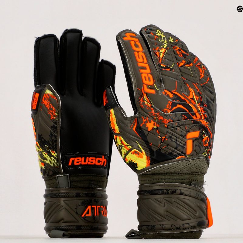 Guanti da portiere per bambini Reusch Attrakt Silver verde deserto/arancio shocking/nero 9