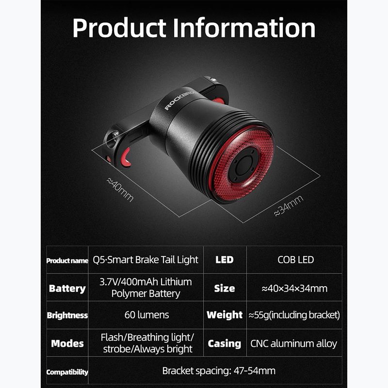 Faro posteriore per bicicletta Rockbros TL907Q50 Taillight 60 Lumen black 7