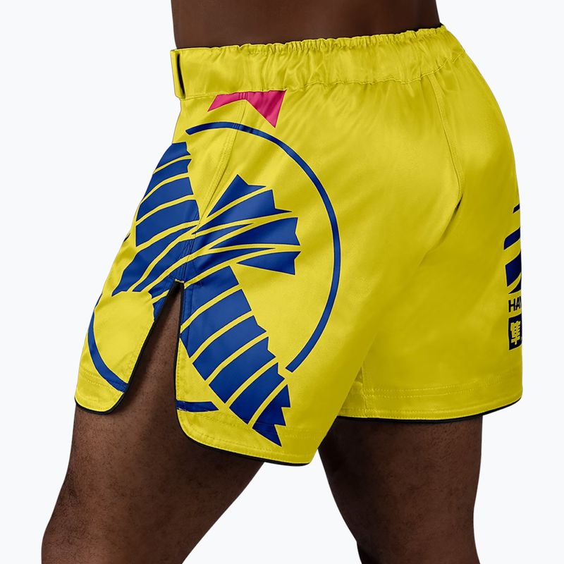 Pantaloncini da allenamento Hayabusa Icon Mid-Thigh MMA da uomo, giallo/blu 3