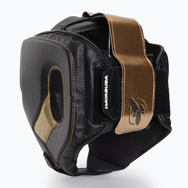 Hayabusa T3 Casco da boxe senza mento nero/oro 3