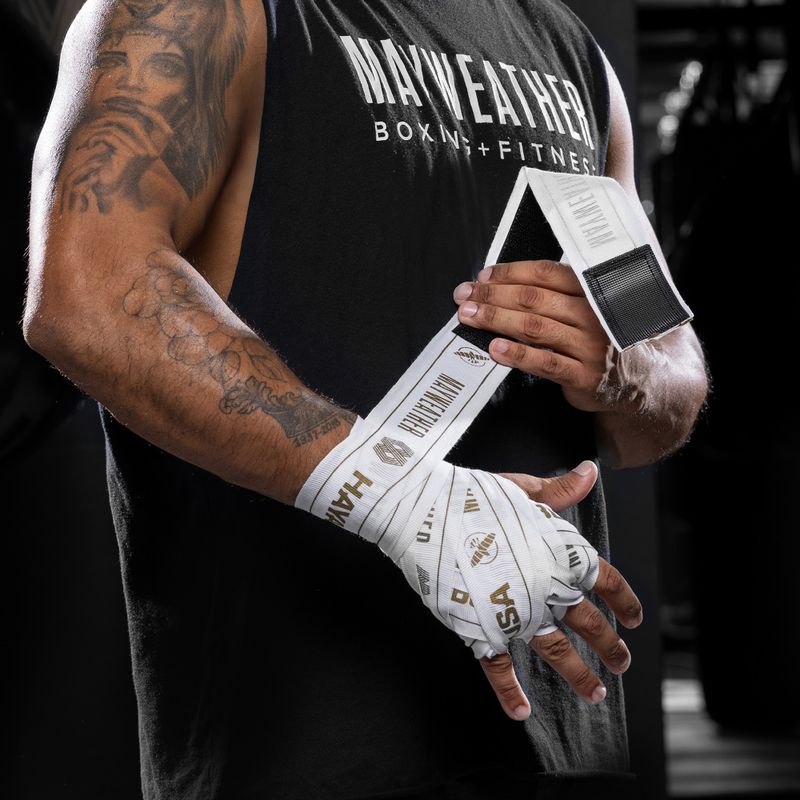 Bende da boxe Hayabusa Mayweather Stretch Hand Wraps 450 cm white/gold 6