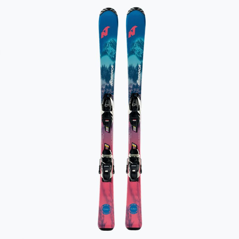 Sci da discesa per bambini Nordica Team J + attacchi J4.5 FDT blu/bianco