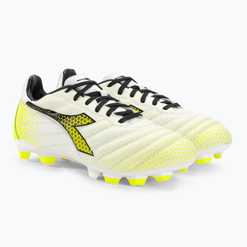 Scarpe da calcio per bambini Diadora Brasil Elite GR LT LPU Y bianco/nero/giallo fluo 4
