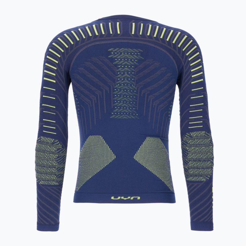 Camicia UYN Resilyon UW a manica lunga termica attiva da uomo con collo rotondo blu scuro/giallo. 2