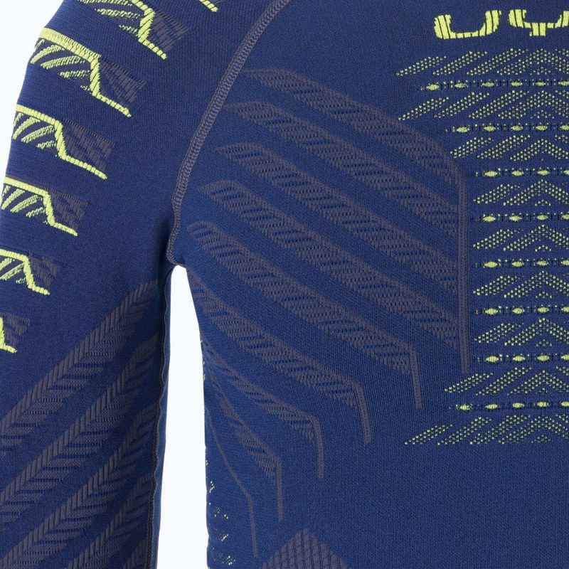 Camicia UYN Resilyon UW a manica lunga termica attiva da uomo con collo rotondo blu scuro/giallo. 3