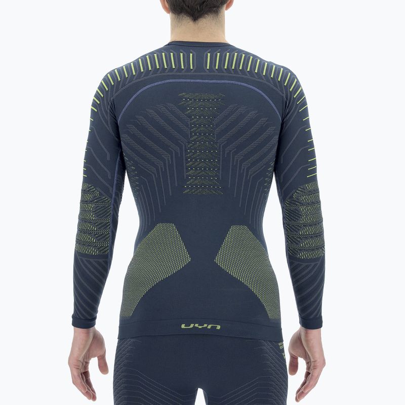 Camicia UYN Resilyon UW a manica lunga termica attiva da uomo con collo rotondo blu scuro/giallo. 7