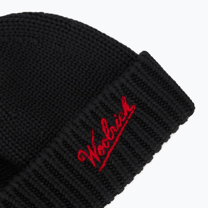 Berretto invernale uomo Woolrich Merino Wool Logo Beanie black 3