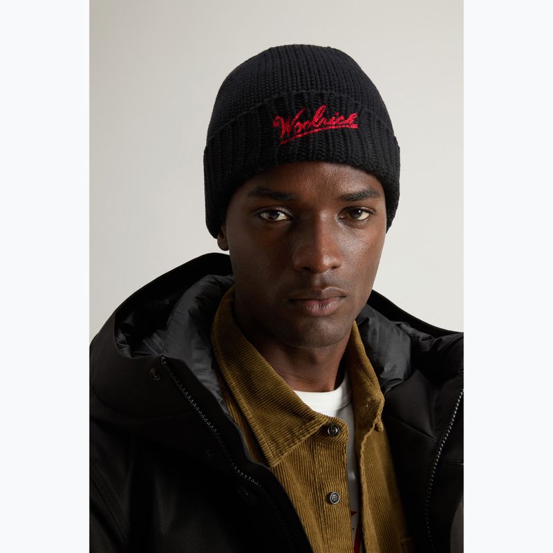 Berretto invernale uomo Woolrich Merino Wool Logo Beanie black 6