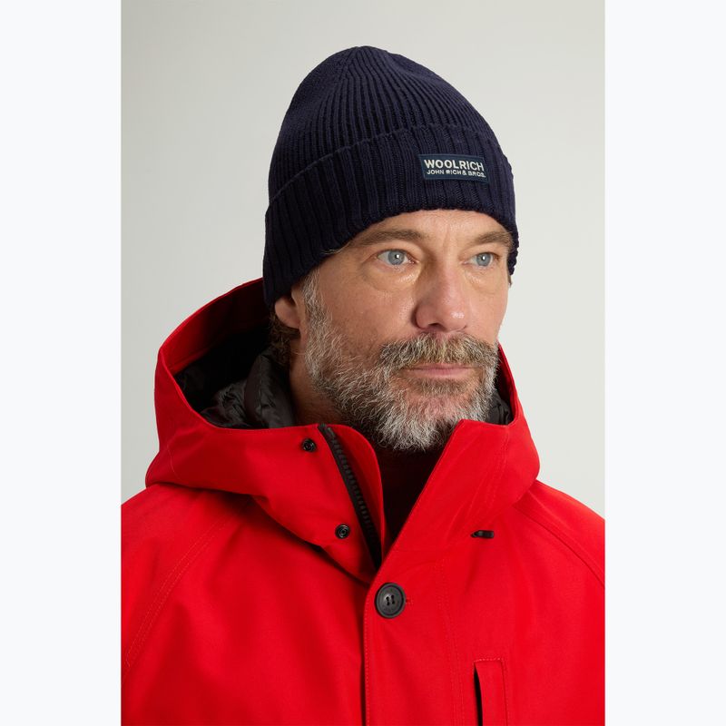 Berretto invernale da uomo Woolrich Legacy Patch Beanie melton blue 4