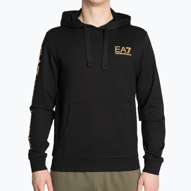 Uomo EA7 Emporio Armani Train Logo Series Hoodie Extended Logo Coft nero/oro felpa con logo