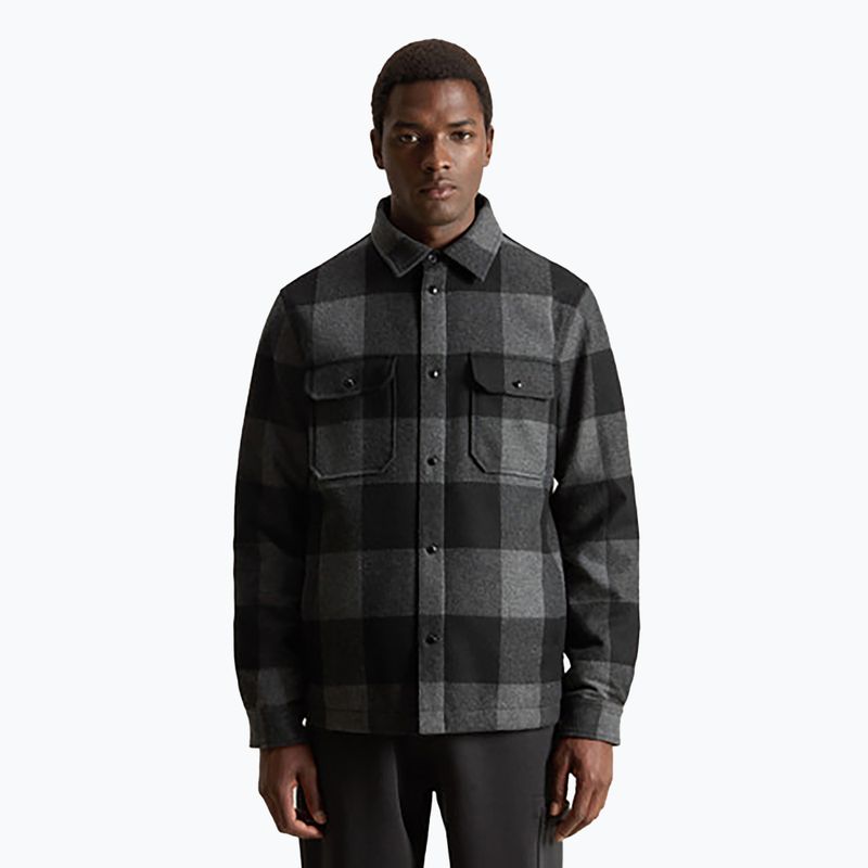 Uomo Woolrich Alaskan Wool Check Overshirt giacca di bufalo carbone
