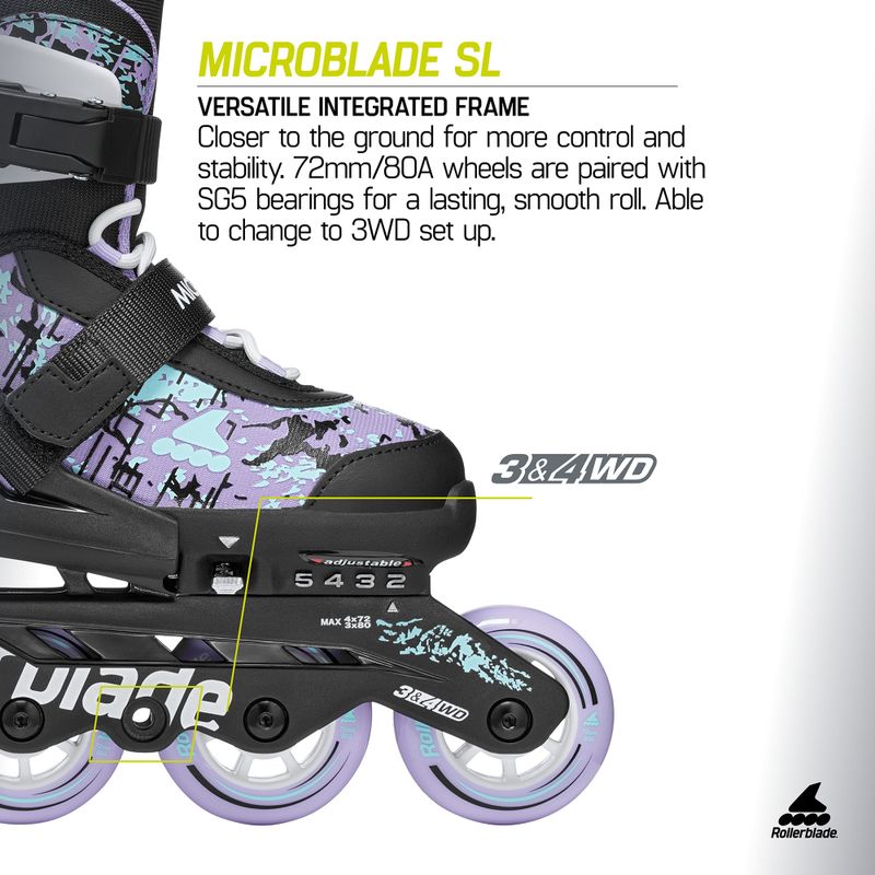 Pattini per bambini Rollerblade Microblade SL Jr black/lavender/light blue 10