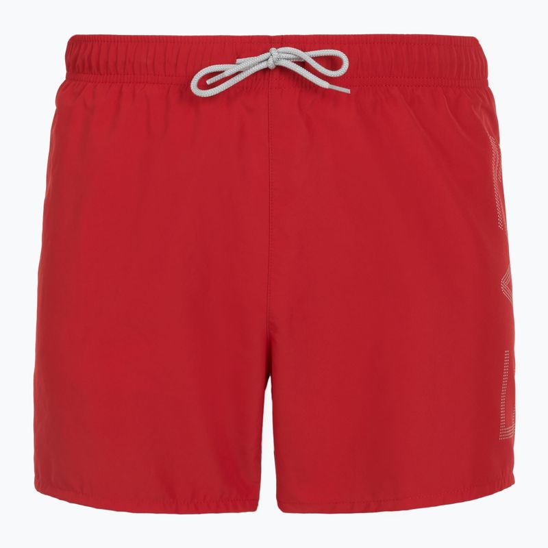 Pantaloncini da bagno da uomo EA7 Emporio Armani con logo oversize rosso equestre / argento