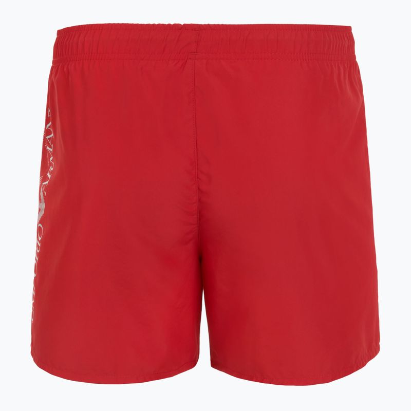Pantaloncini da bagno da uomo EA7 Emporio Armani con logo oversize rosso equestre / argento 2